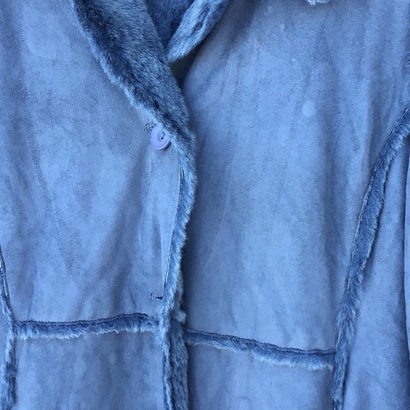 Utex Design VGUC blue suede feel button up jacket fleecy inside, side pockets - Picture 3 of 16